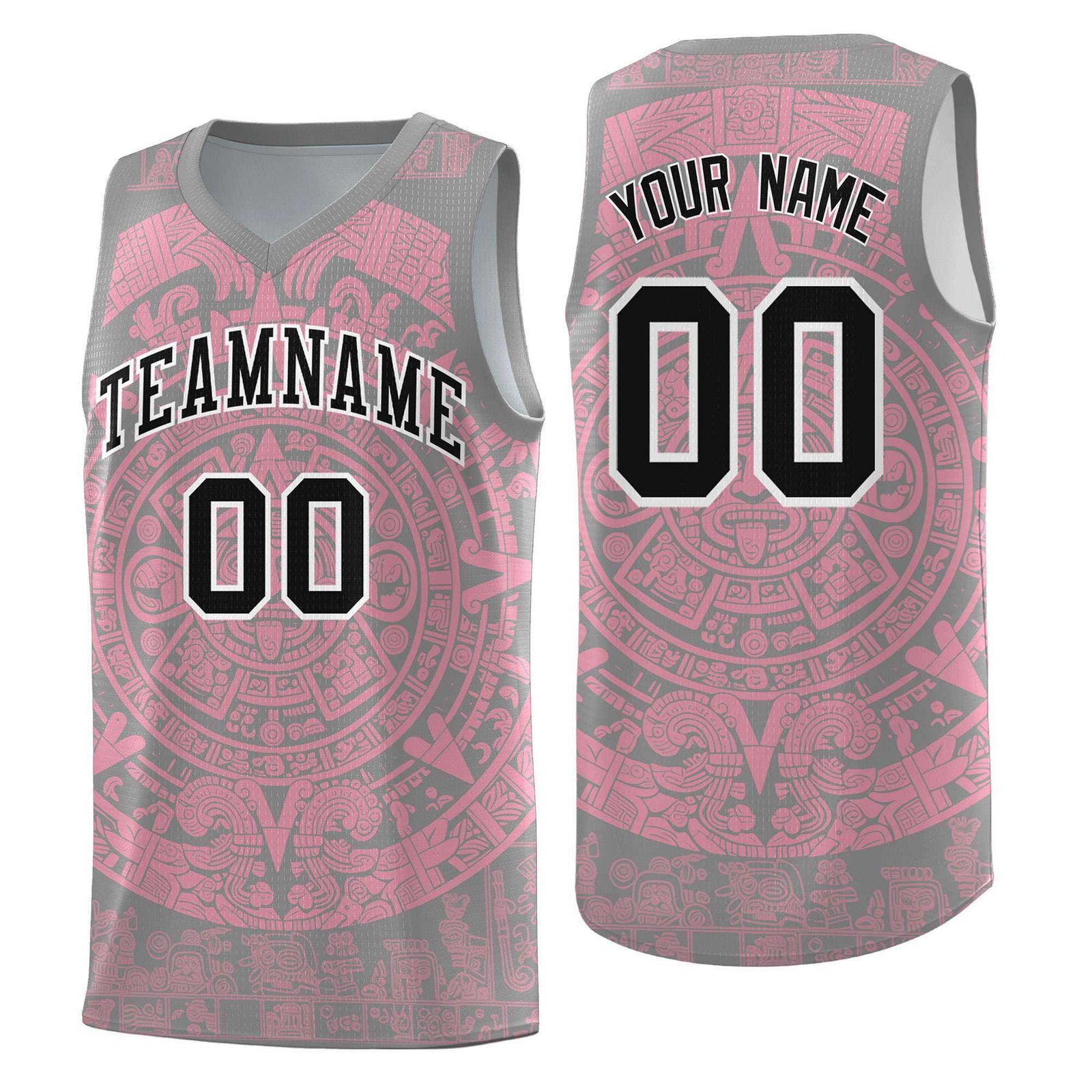 Custom Youth Basketball Jerseys Light Pink Aztec Sun Stone Pattern Custom Team Set