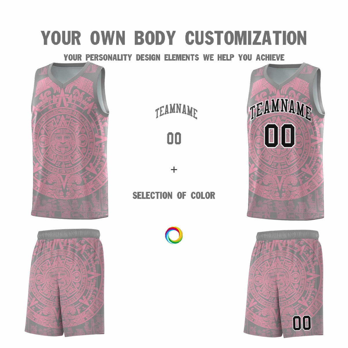 Custom Youth Basketball Jerseys Light Pink Aztec Sun Stone Pattern Custom Team Set