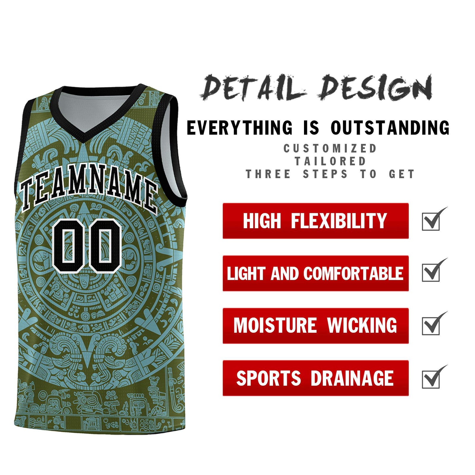 Custom Youth Basketball Jerseys Sky Blue Aztec Sun Stone Personalized Uniform