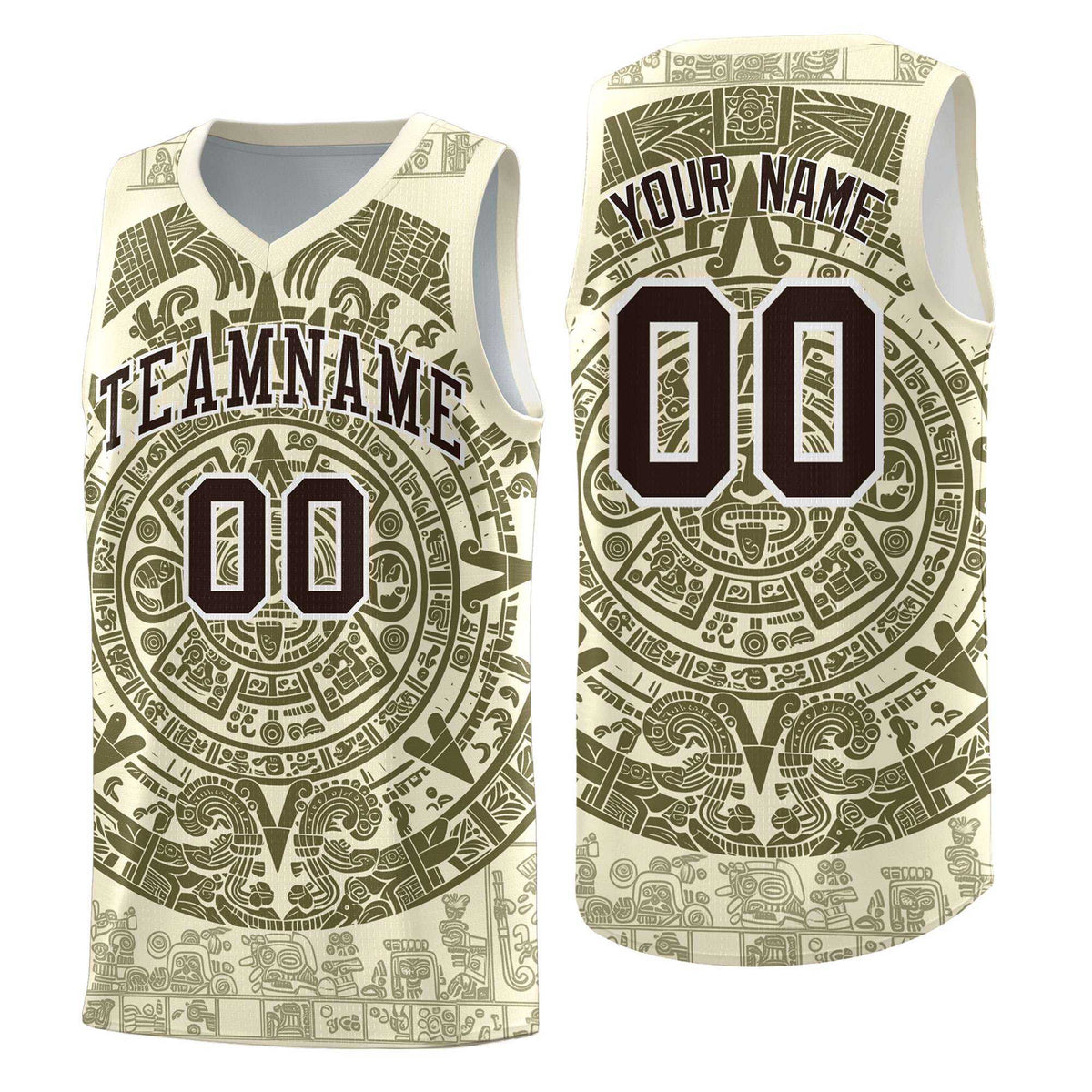 Custom Youth Basketball Jerseys Olive Aztec Sun Stone Personalized Uniform