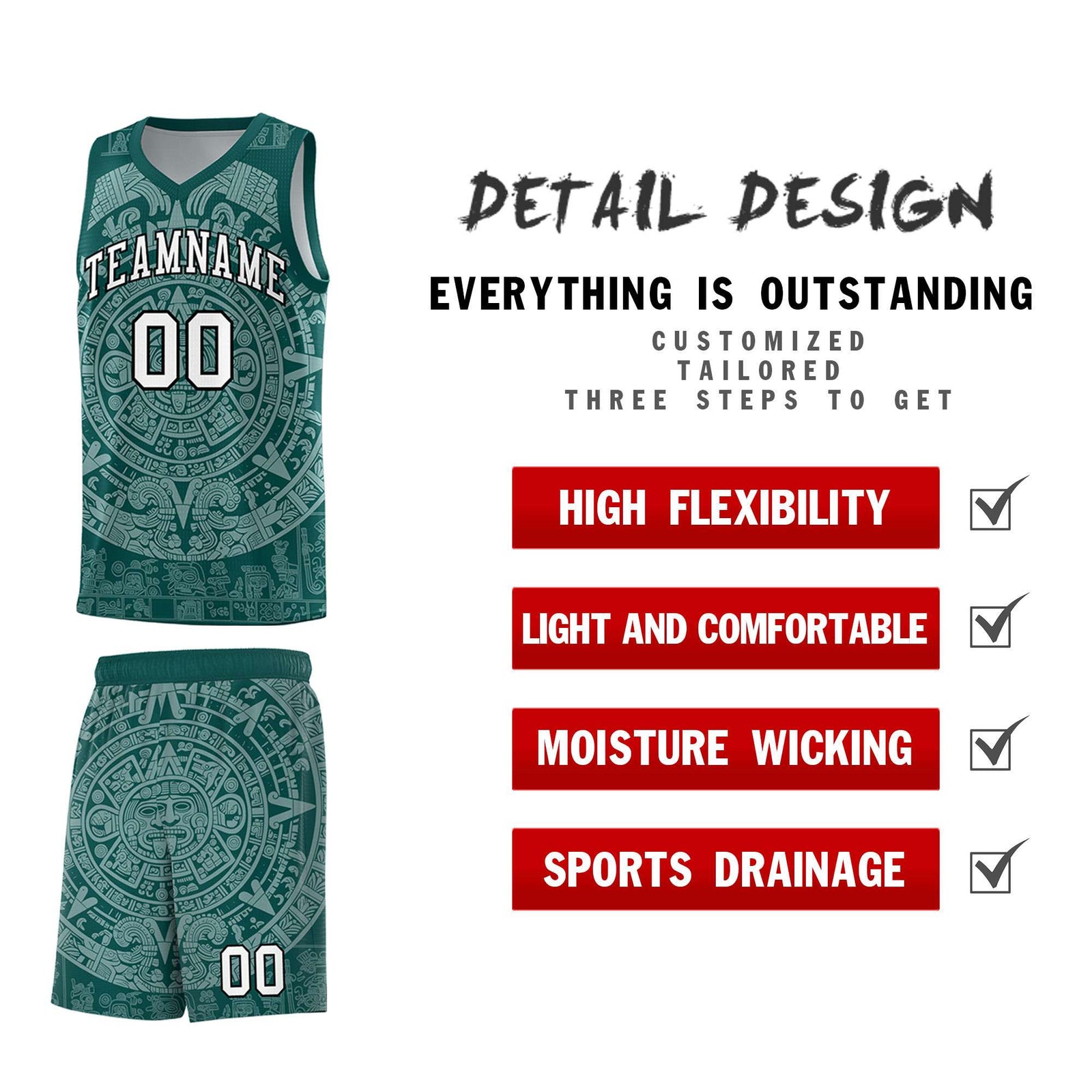 Custom Youth Basketball Jerseys White Aztec Sun Stone Design Team Uniform