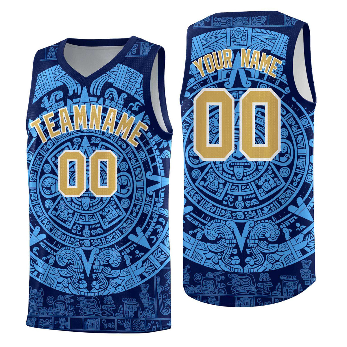 Custom Youth Basketball Jerseys Powder Blue Aztec Sun Stone Personalized Uniform