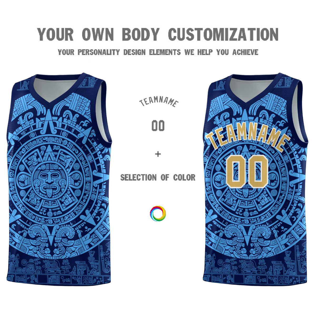 Custom Youth Basketball Jerseys Powder Blue Aztec Sun Stone Personalized Uniform