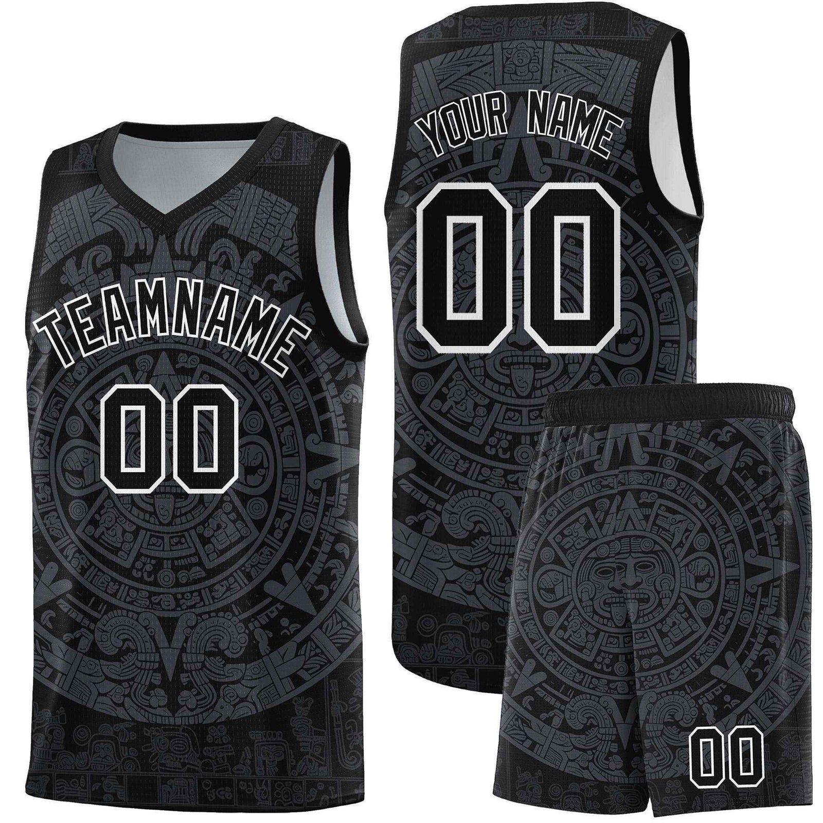 Custom Youth Basketball Jerseys Gray Aztec Sun Stone Design Team Uniform