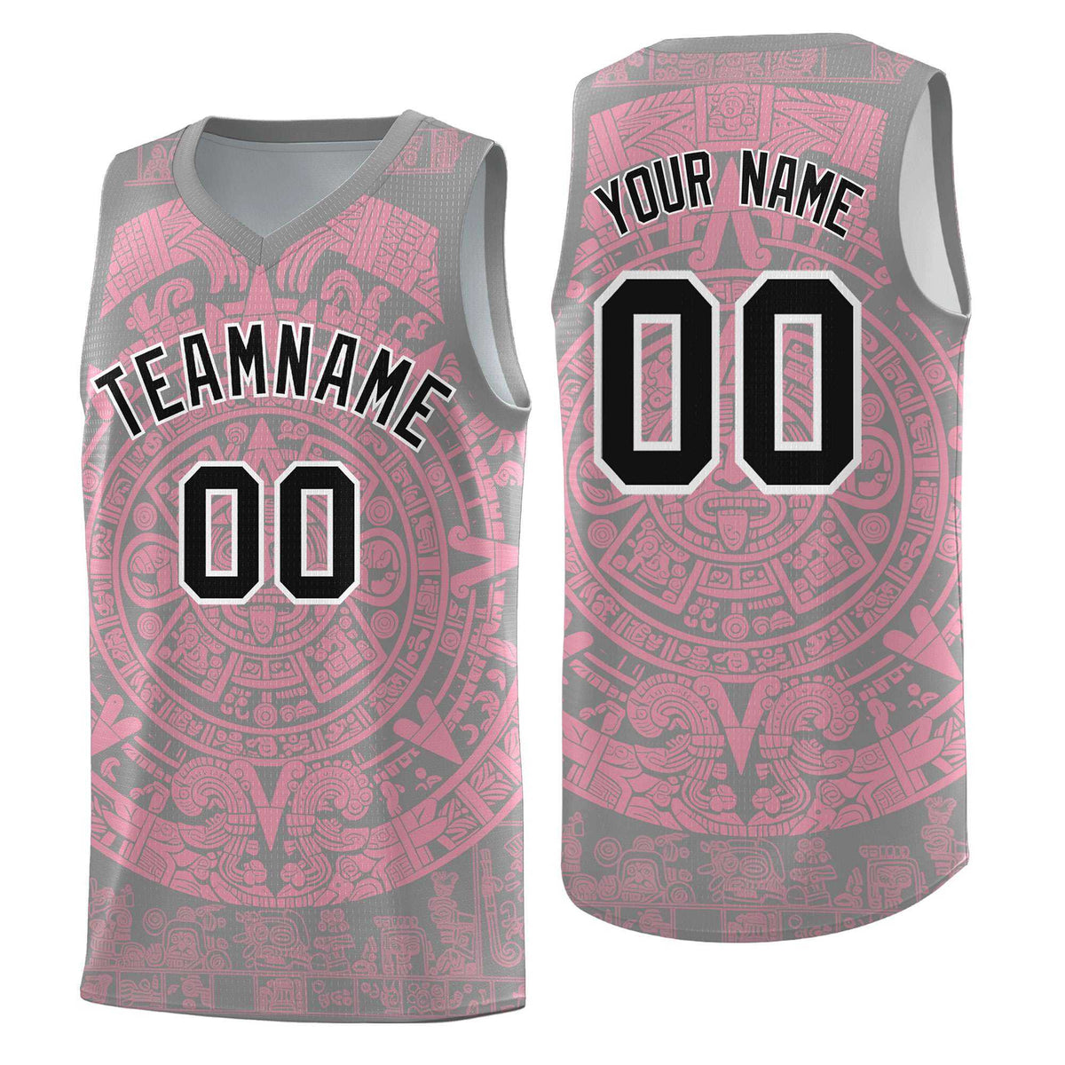 Custom Youth Basketball Jerseys Light Pink Aztec Sun Stone Pattern Custom Team Set