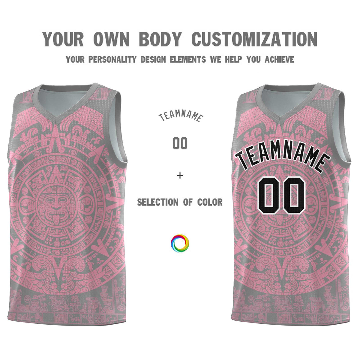 Custom Youth Basketball Jerseys Light Pink Aztec Sun Stone Pattern Custom Team Set