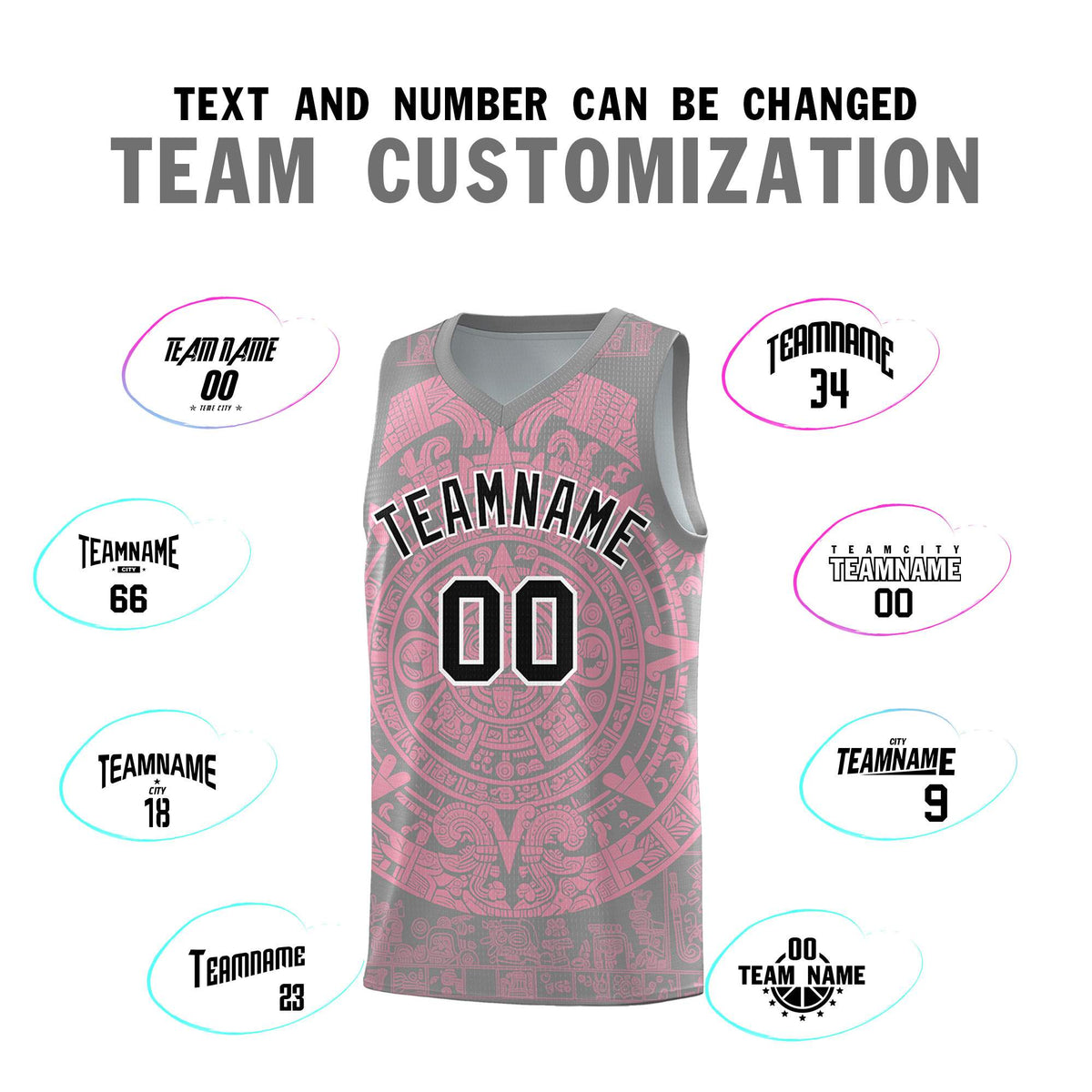 Custom Youth Basketball Jerseys Light Pink Aztec Sun Stone Pattern Custom Team Set
