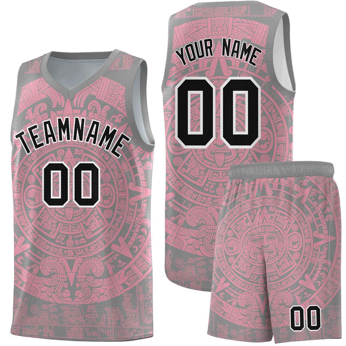Custom Youth Basketball Jerseys Light Pink Aztec Sun Stone Pattern Custom Team Set