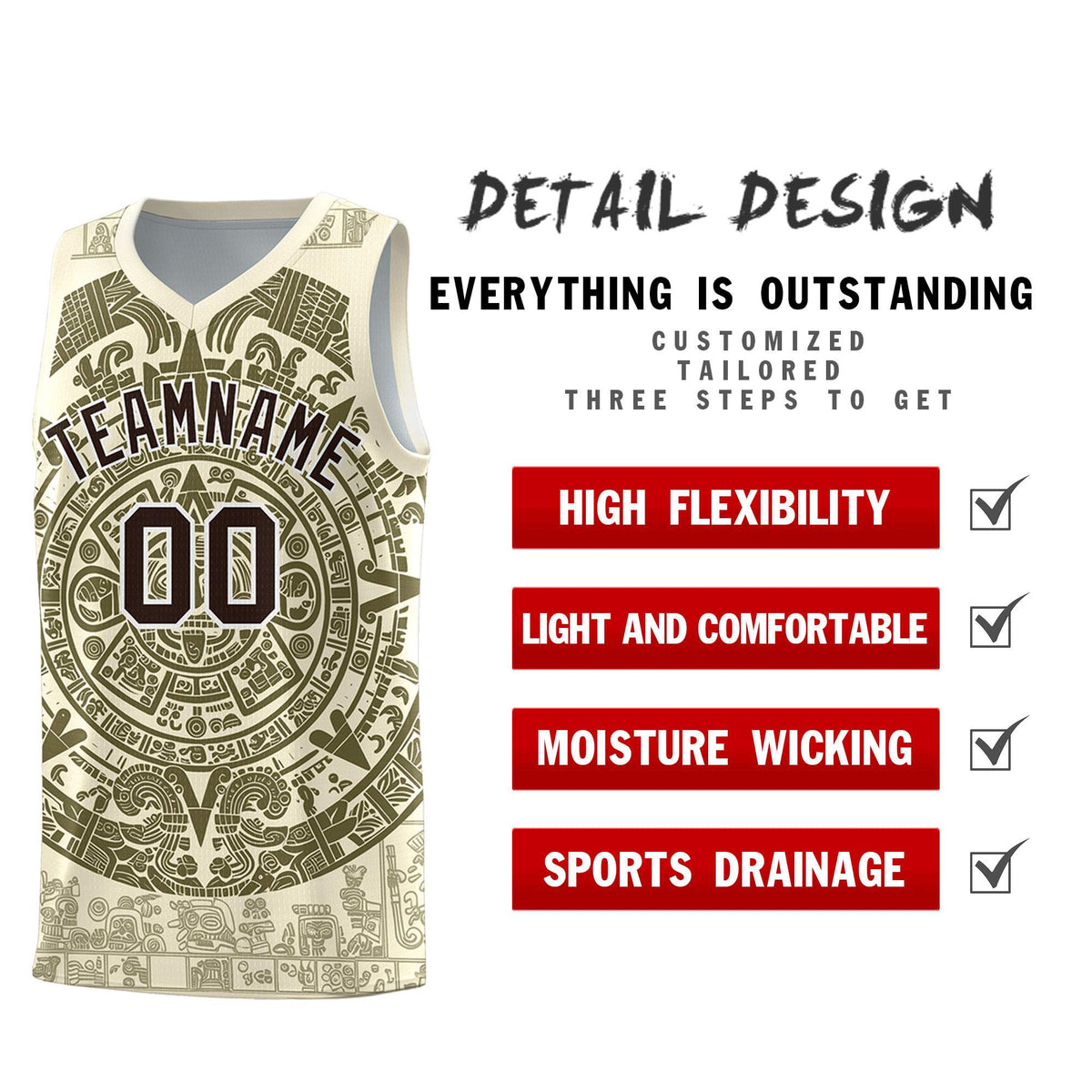 Custom Youth Basketball Jerseys Olive Aztec Sun Stone Personalized Uniform