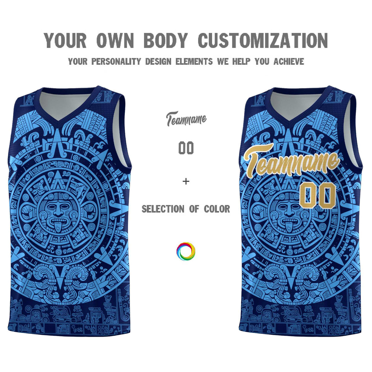 Custom Youth Basketball Jerseys Powder Blue Aztec Sun Stone Personalized Uniform