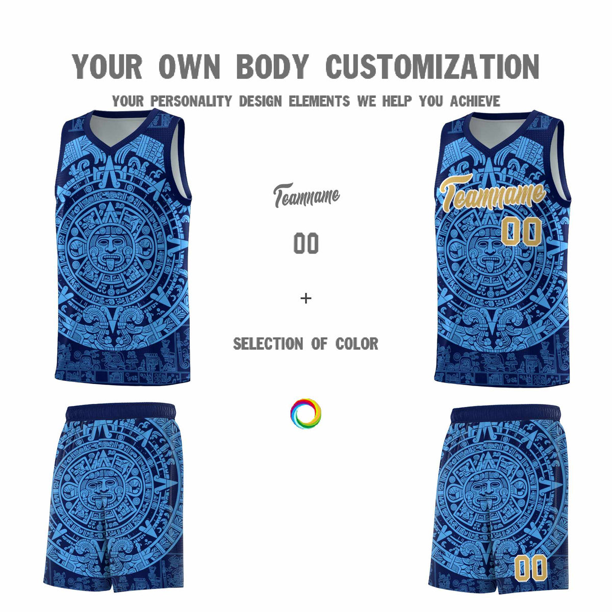 Custom Youth Basketball Jerseys Powder Blue Aztec Sun Stone Personalized Uniform