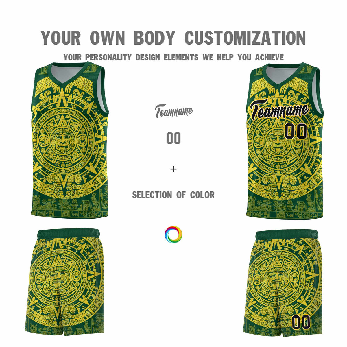 Custom Youth Basketball Jerseys Gold Aztec Sun Stone Personalized Uniform