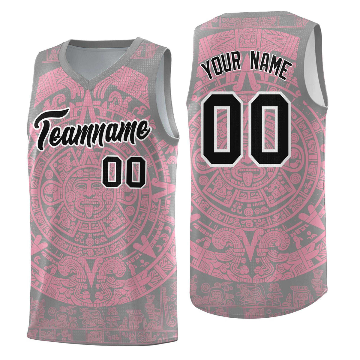 Custom Youth Basketball Jerseys Light Pink Aztec Sun Stone Pattern Custom Team Set