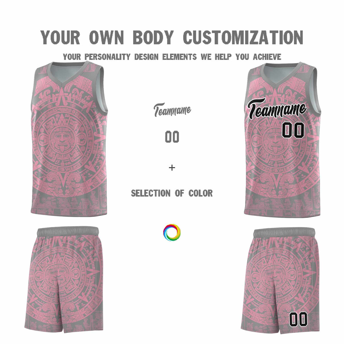 Custom Youth Basketball Jerseys Light Pink Aztec Sun Stone Pattern Custom Team Set