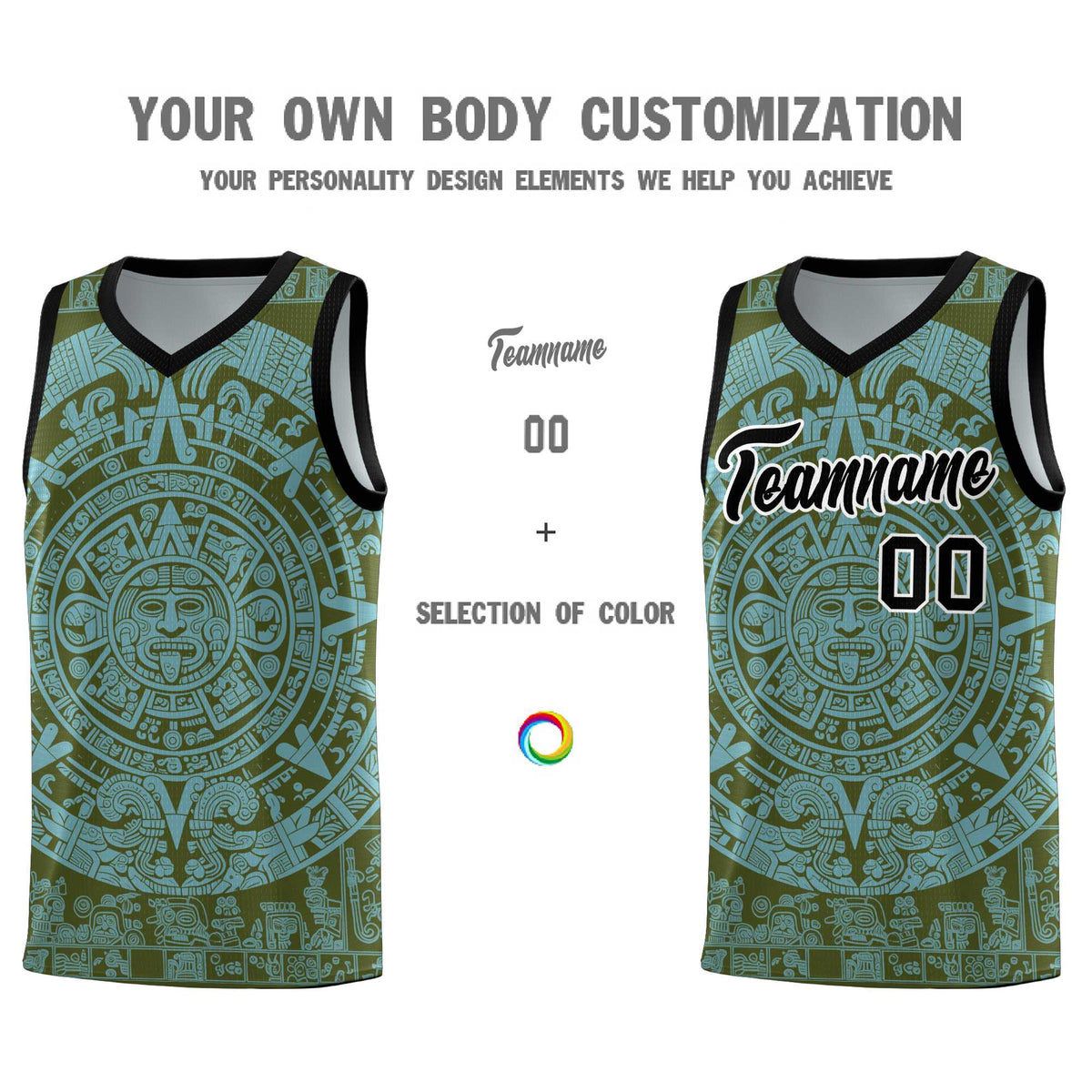 Custom Youth Basketball Jerseys Sky Blue Aztec Sun Stone Personalized Uniform