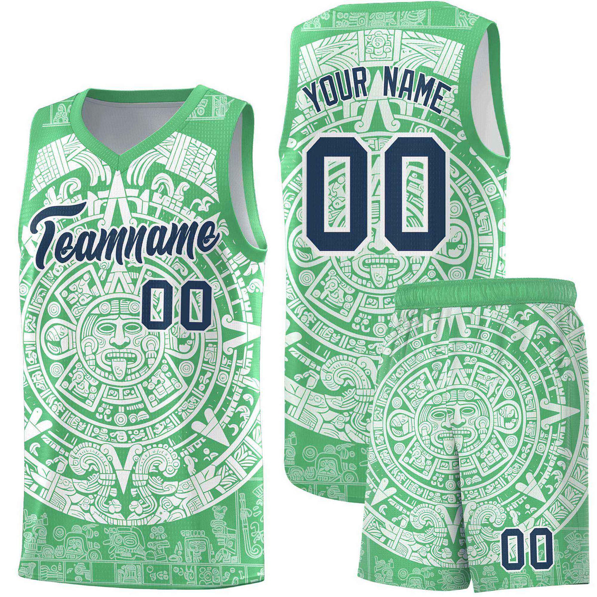 Custom Youth Basketball Jerseys White Aztec Sun Stone Design Team Uniform