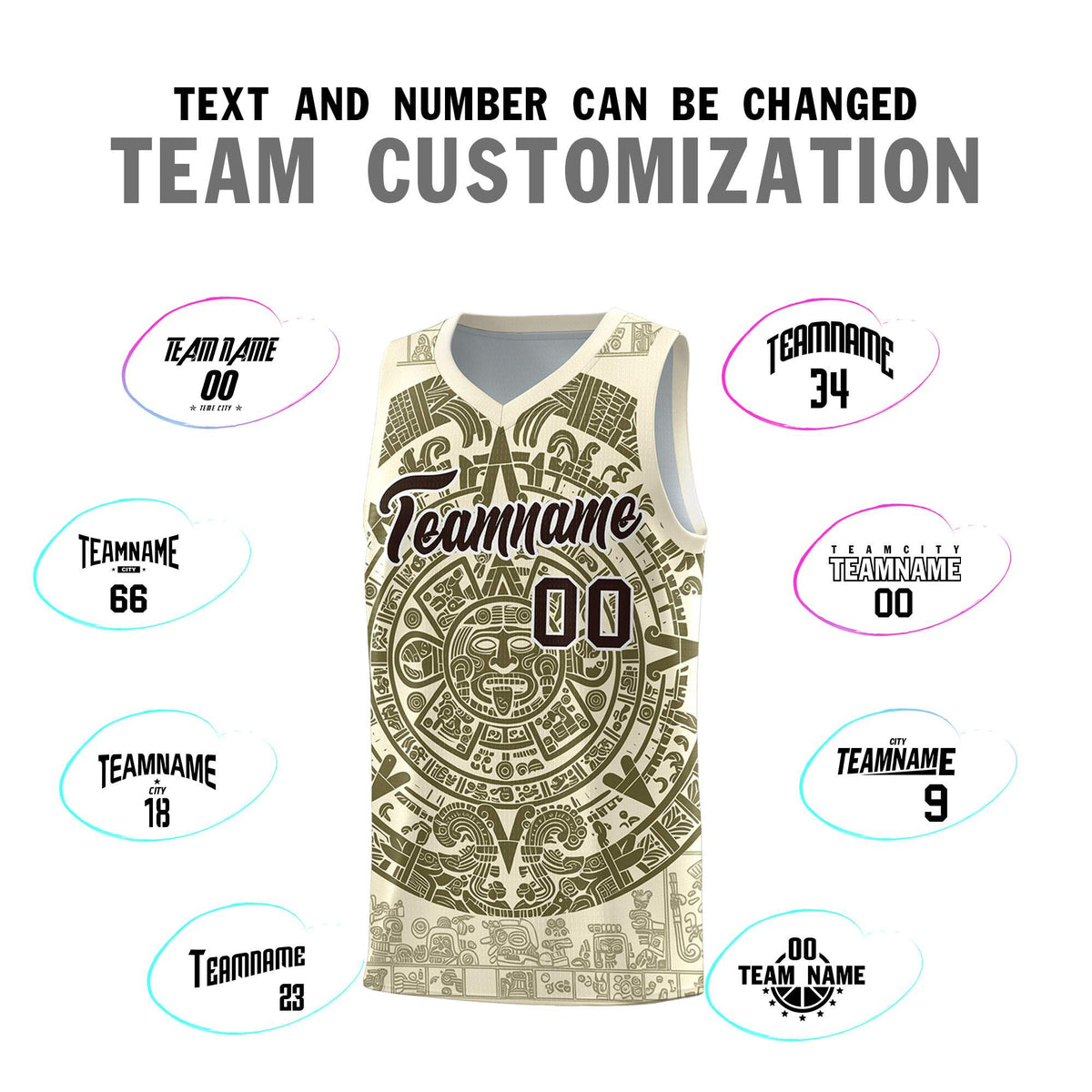 Custom Youth Basketball Jerseys Olive Aztec Sun Stone Personalized Uniform
