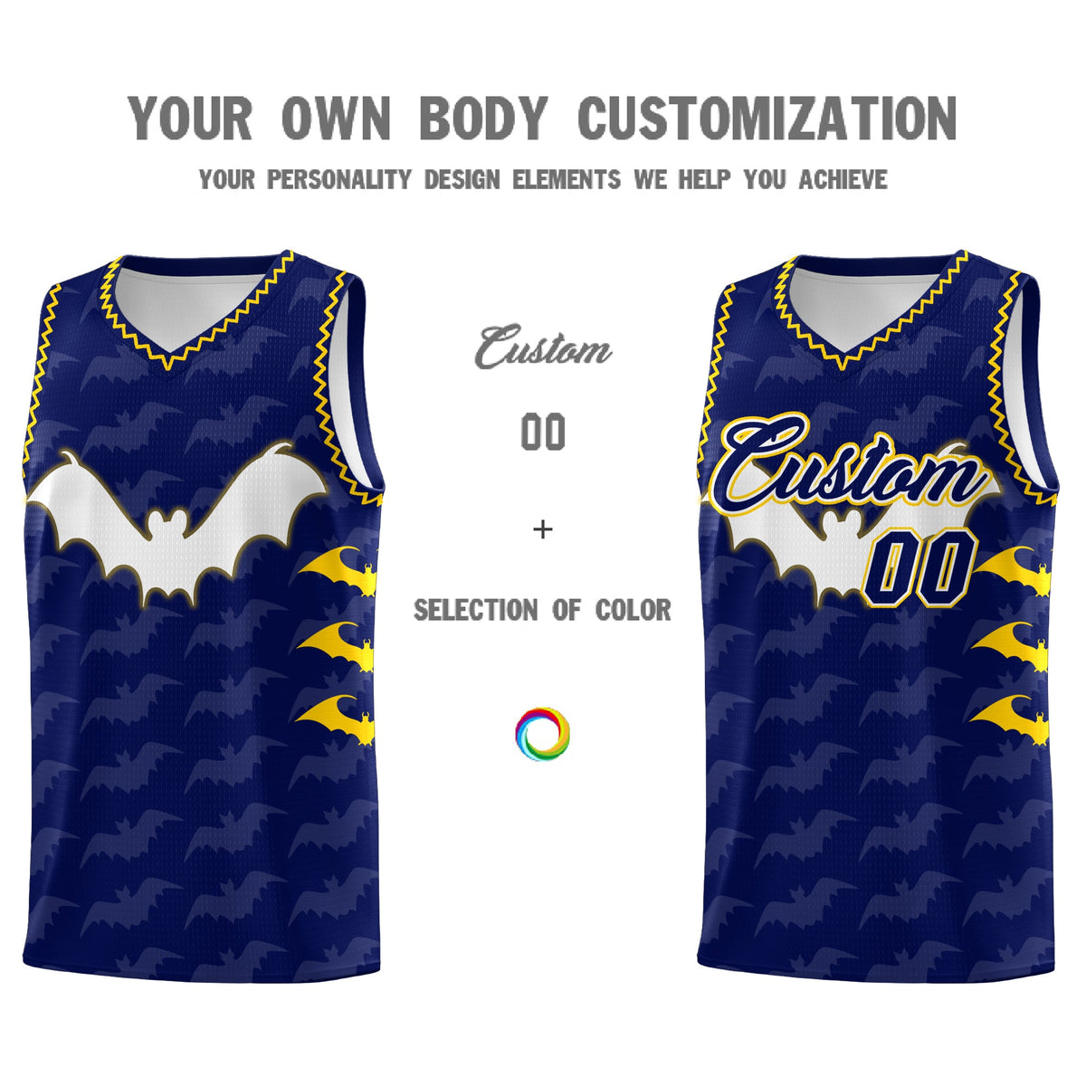 Custom Navy Gold Bat Pattern Halloween Basketball Jersey | For Men,For Kid,For Youth,Sublimation Printed,Perfect for Training,Perfect for Parties,Add Name and Numbern | KXKSHOP