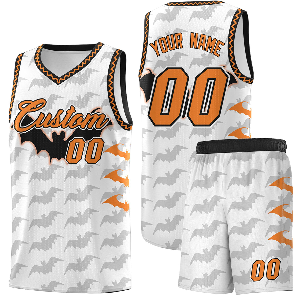 Custom White Black Bat Pattern Halloween Basketball Jersey | For Men,For Kid,For Youth,Sublimation Printed,Perfect for Training,Perfect for Parties,Add Name and Numbern | KXKSHOP