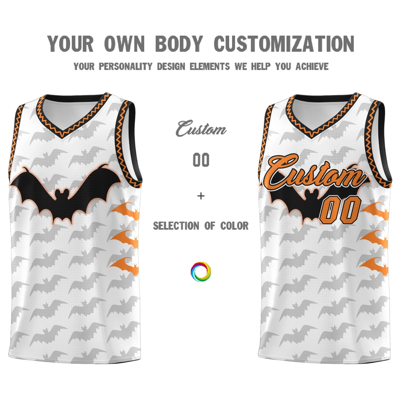 Custom White Black Bat Pattern Halloween Basketball Jersey | For Men,For Kid,For Youth,Sublimation Printed,Perfect for Training,Perfect for Parties,Add Name and Numbern | KXKSHOP