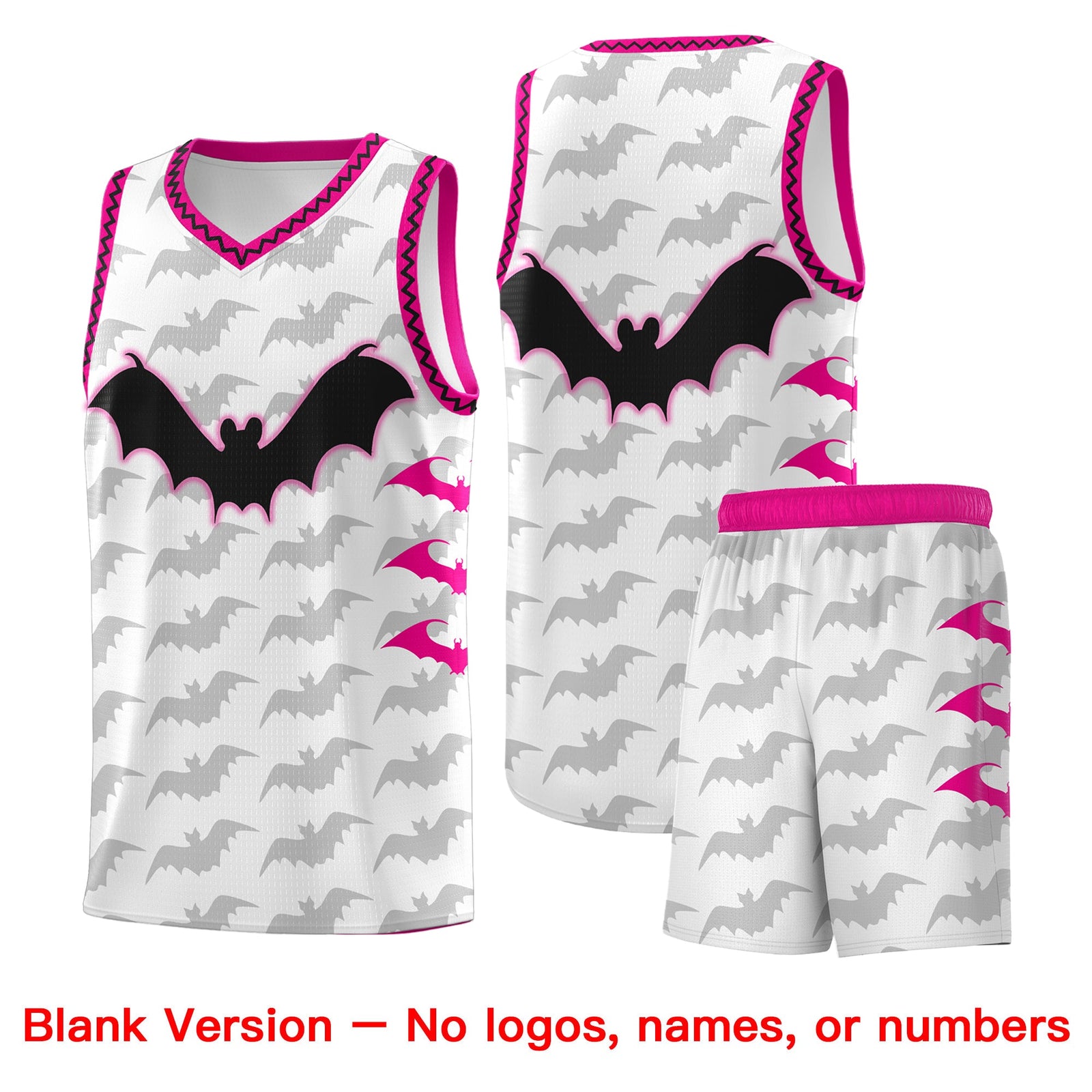 Custom White Pink Black Bat Pattern Halloween Basketball Jersey | For Men,For Kid,For Youth,Sublimation Printed,Perfect for Training,Perfect for Parties,Add Name and Numbern | KXKSHOP