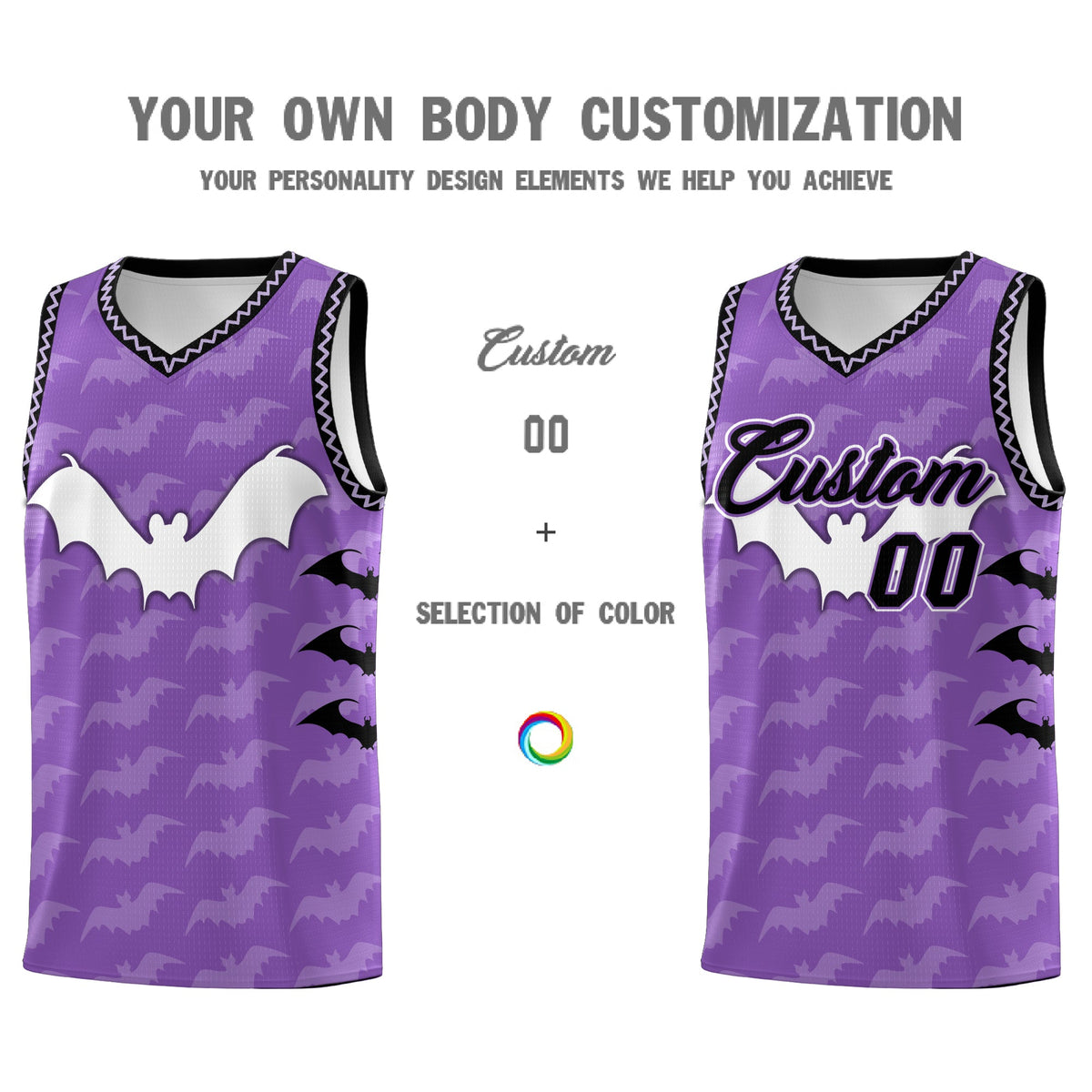 Custom Light Purple Bat Pattern Halloween Basketball Jersey | For Men,For Kid,For Youth,Sublimation Printed,Perfect for Training,Perfect for Parties,Add Name and Numbern | KXKSHOP