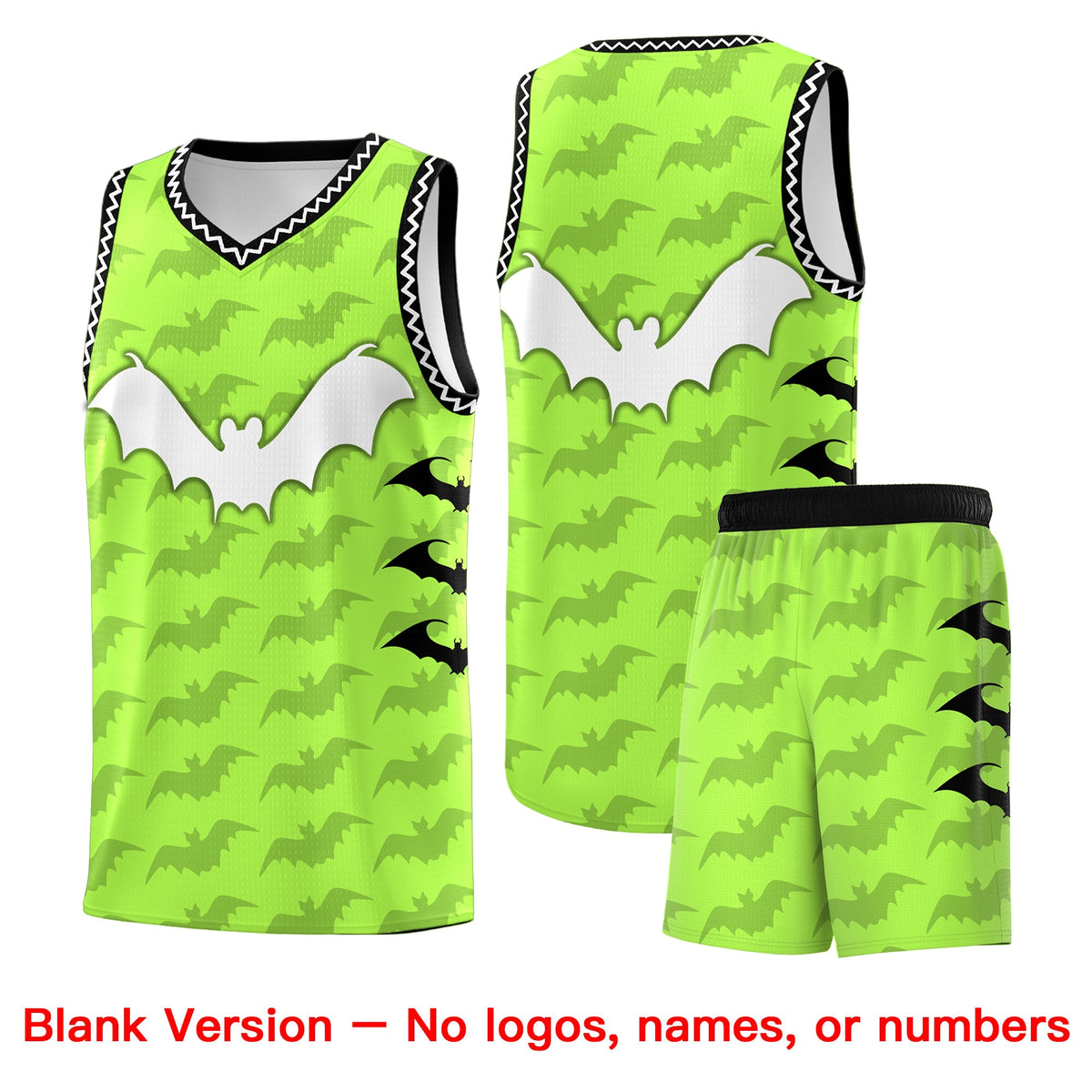 Custom Fluorescent Green White Bat Pattern Halloween Basketball Jersey | For Men,For Kid,For Youth,Sublimation Printed,Perfect for Training,Perfect for Parties,Add Name and Numbern | KXKSHOP