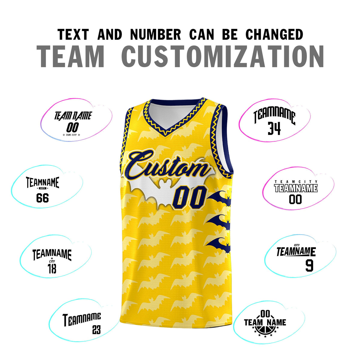 Custom Gold White Navy Bat Pattern Halloween Basketball Jersey | For Men,For Kid,For Youth,Sublimation Printed,Perfect for Training,Perfect for Parties,Add Name and Numbern | KXKSHOP