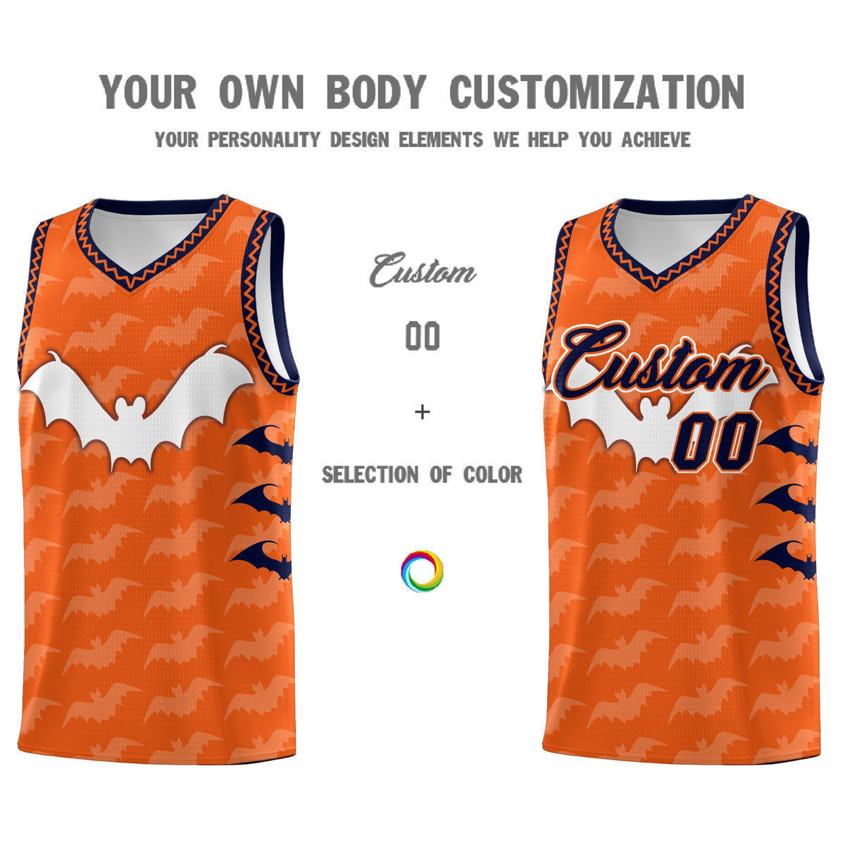 Custom Orange Navy Bat Pattern Halloween Basketball Jersey | For Men,For Kid,For Youth,Sublimation Printed,Perfect for Training,Perfect for Parties,Add Name and Numbern | KXKSHOP