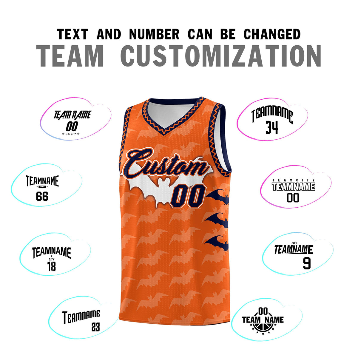 Custom Orange Navy Bat Pattern Halloween Basketball Jersey | For Men,For Kid,For Youth,Sublimation Printed,Perfect for Training,Perfect for Parties,Add Name and Numbern | KXKSHOP
