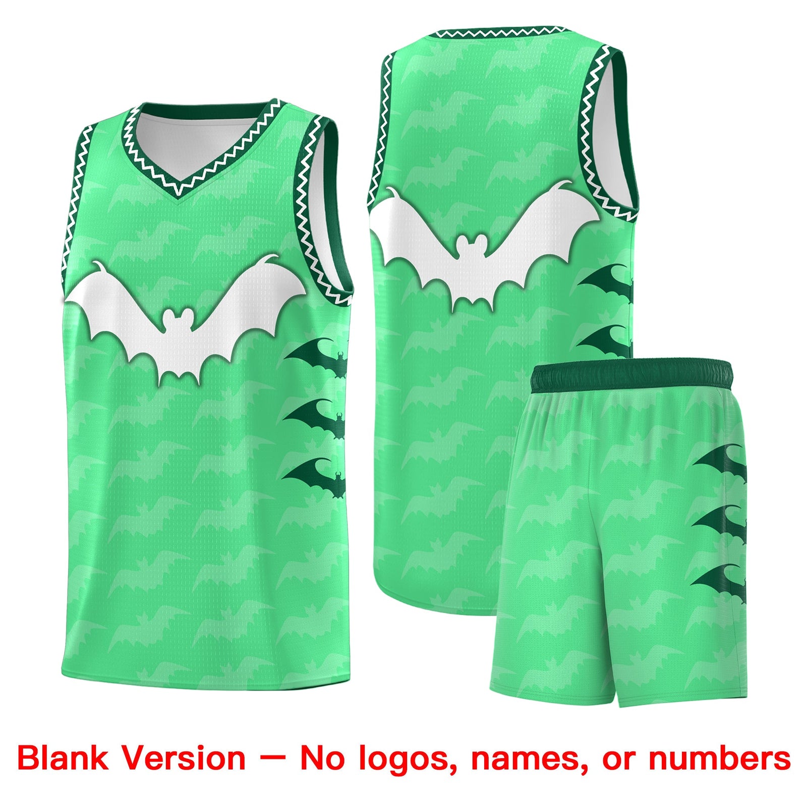 Custom Green White Bat Pattern Halloween Basketball Jersey | For Men,For Kid,For Youth,Sublimation Printed,Perfect for Training,Perfect for Parties,Add Name and Numbern | KXKSHOP