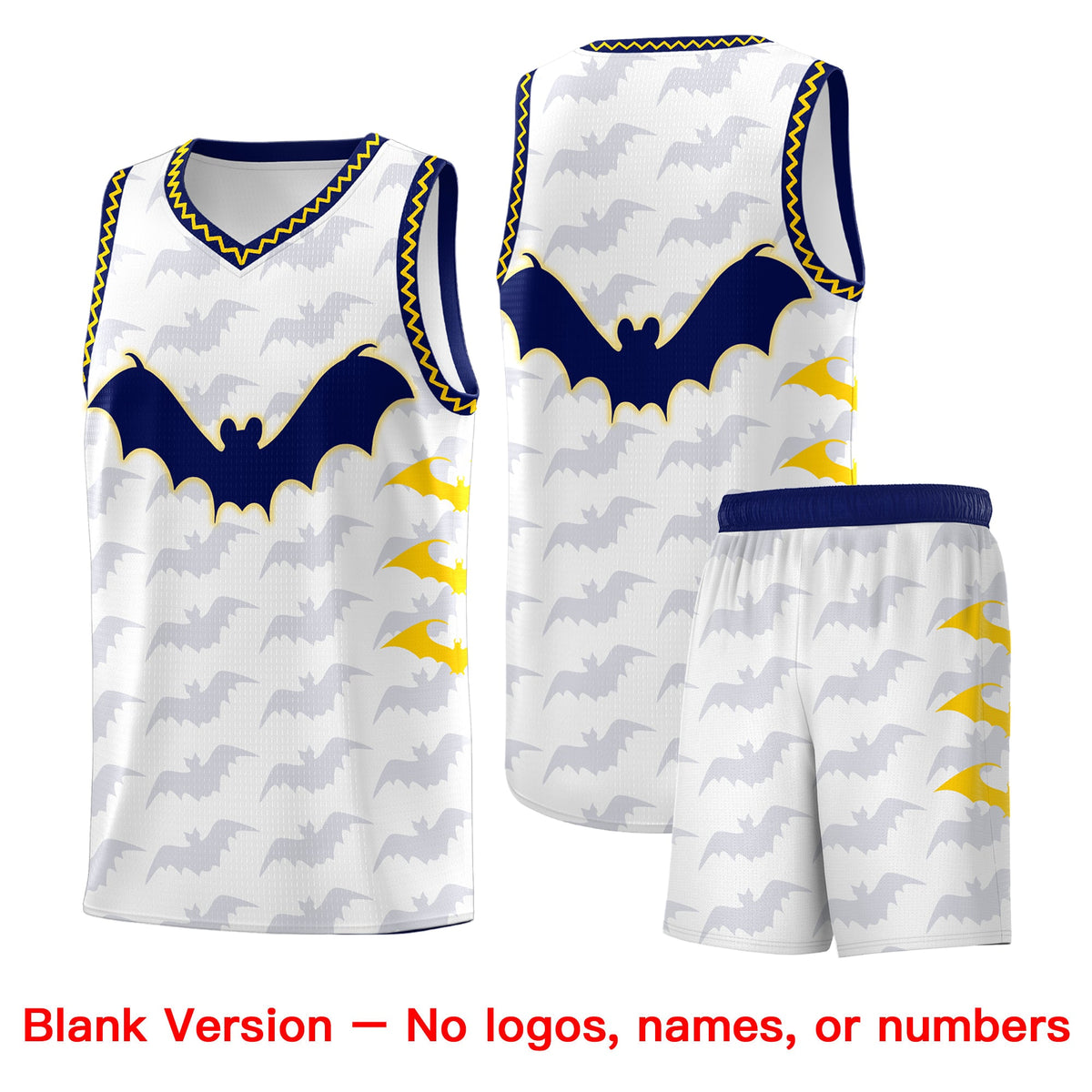 Custom White Gold Navy Bat Pattern Halloween Basketball Jersey | For Men,For Kid,For Youth,Sublimation Printed,Perfect for Training,Perfect for Parties,Add Name and Numbern | KXKSHOP