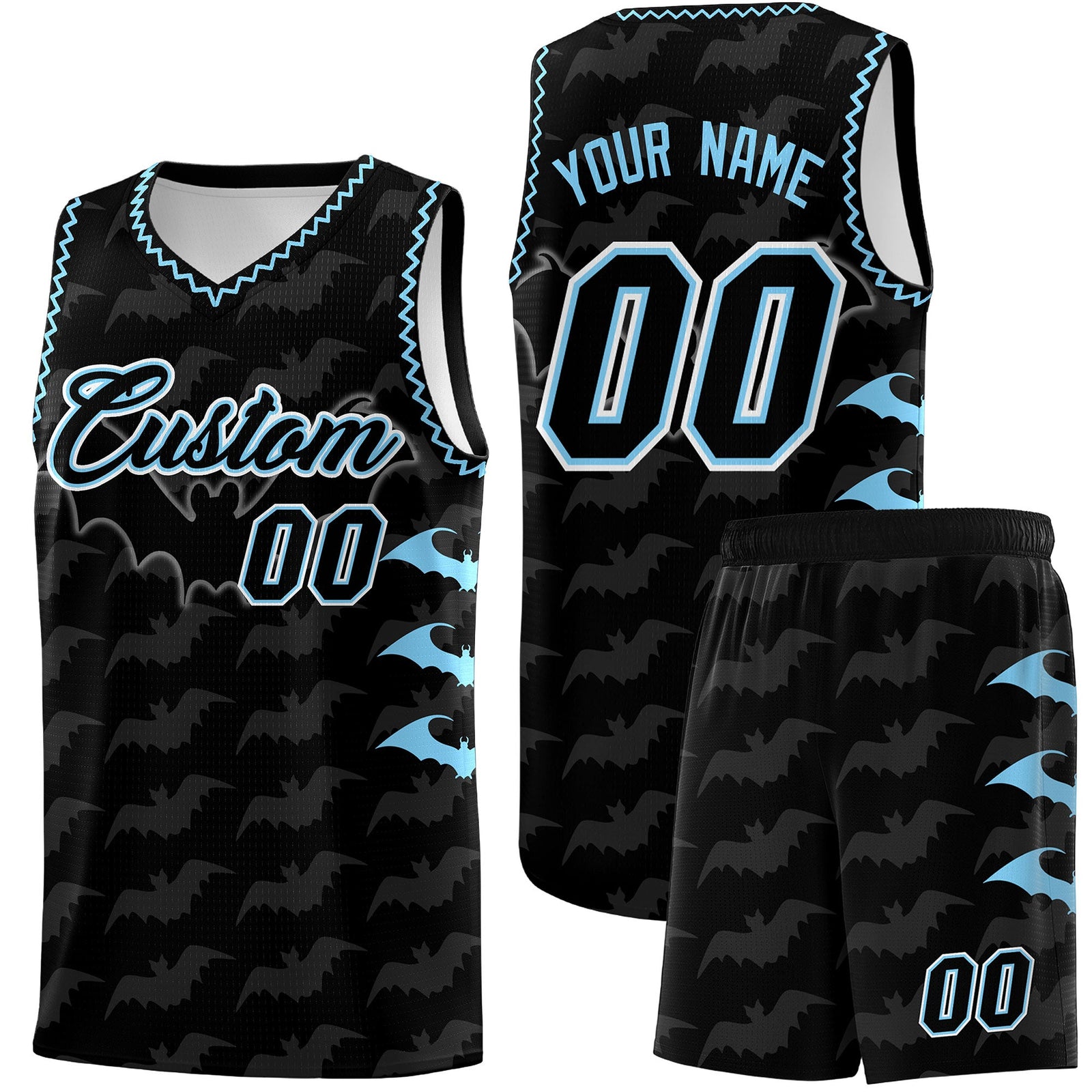 Custom Black Light Blue Bat Pattern Halloween Basketball Jersey | For Men,For Kid,For Youth,Sublimation Printed,Perfect for Training,Perfect for Parties,Add Name and Numbern | KXKSHOP