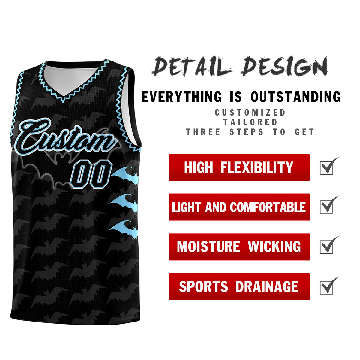 Custom Black Light Blue Bat Pattern Halloween Basketball Jersey | For Men,For Kid,For Youth,Sublimation Printed,Perfect for Training,Perfect for Parties,Add Name and Numbern | KXKSHOP