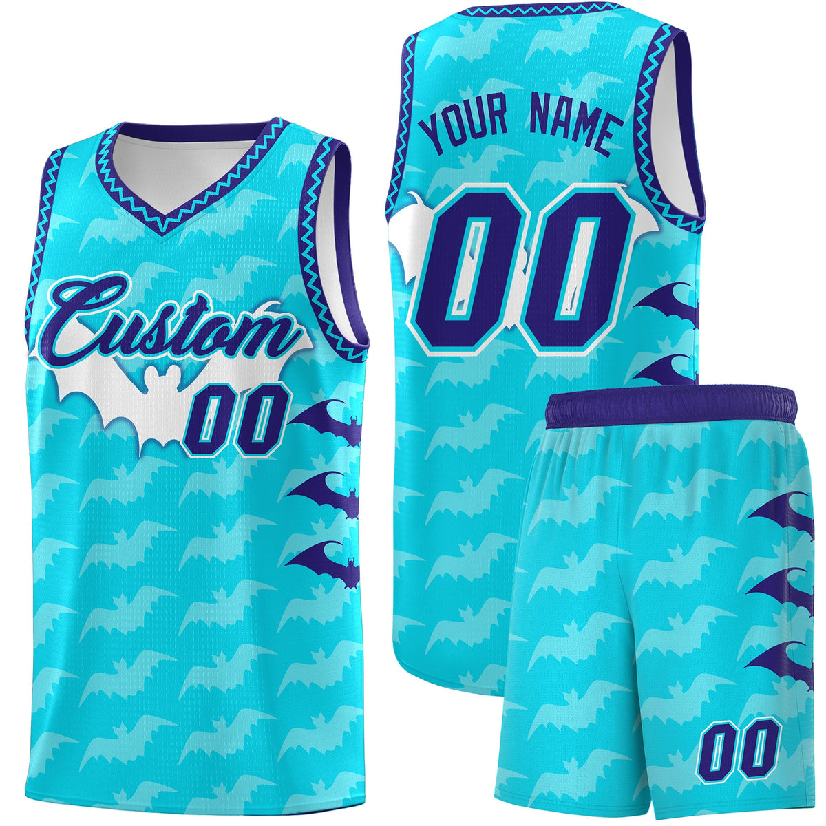 Custom Sky Blue Bat Pattern Halloween Basketball Jersey | For Men,For Kid,For Youth,Sublimation Printed,Perfect for Training,Perfect for Parties,Add Name and Numbern | KXKSHOP