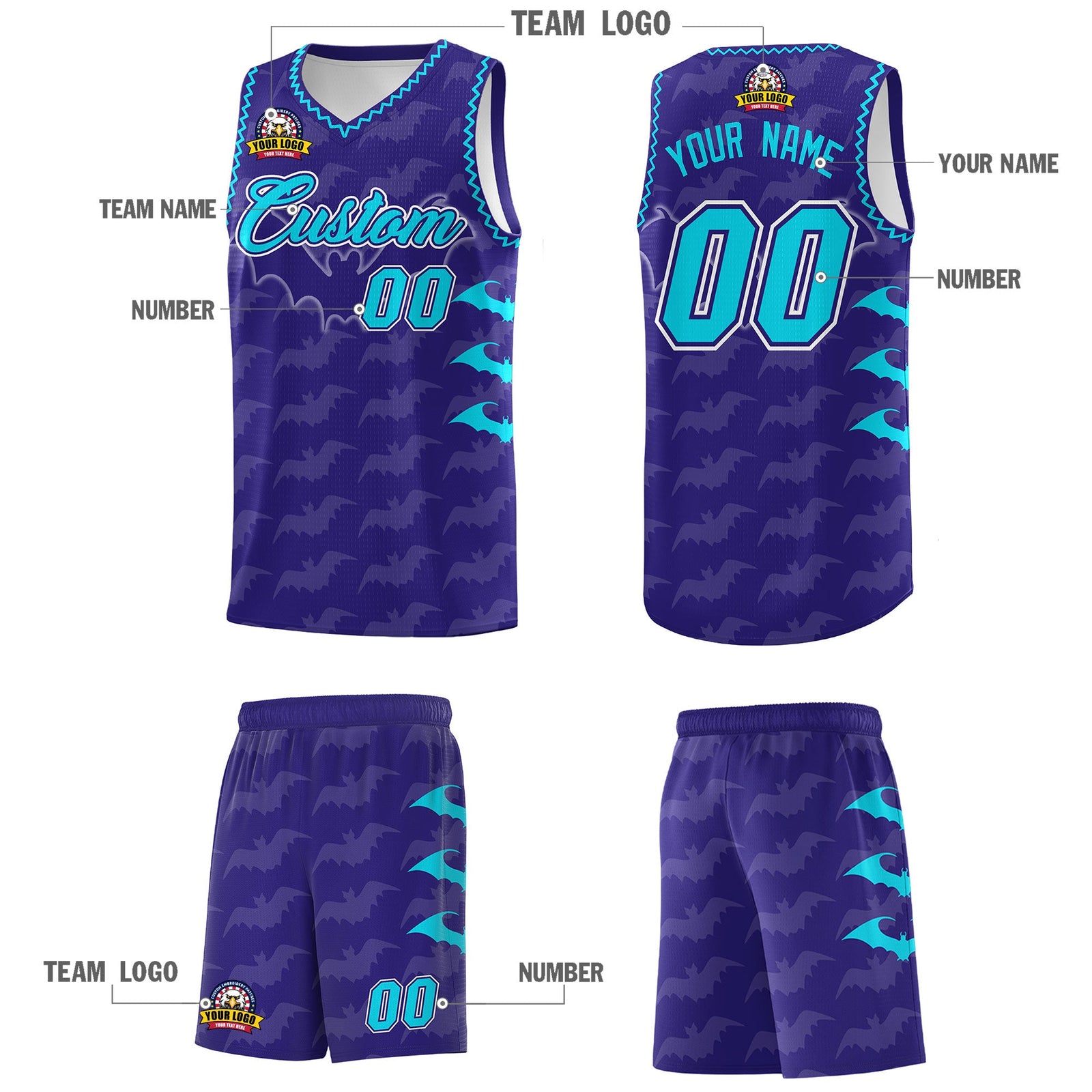 Custom Royal Sky Blue Bat Pattern Halloween Basketball Jersey | For Men,For Kid,For Youth,Sublimation Printed,Perfect for Training,Perfect for Parties,Add Name and Numbern | KXKSHOP