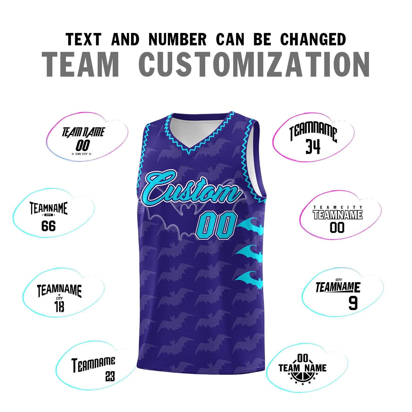 Custom Royal Sky Blue Bat Pattern Halloween Basketball Jersey | For Men,For Kid,For Youth,Sublimation Printed,Perfect for Training,Perfect for Parties,Add Name and Numbern | KXKSHOP