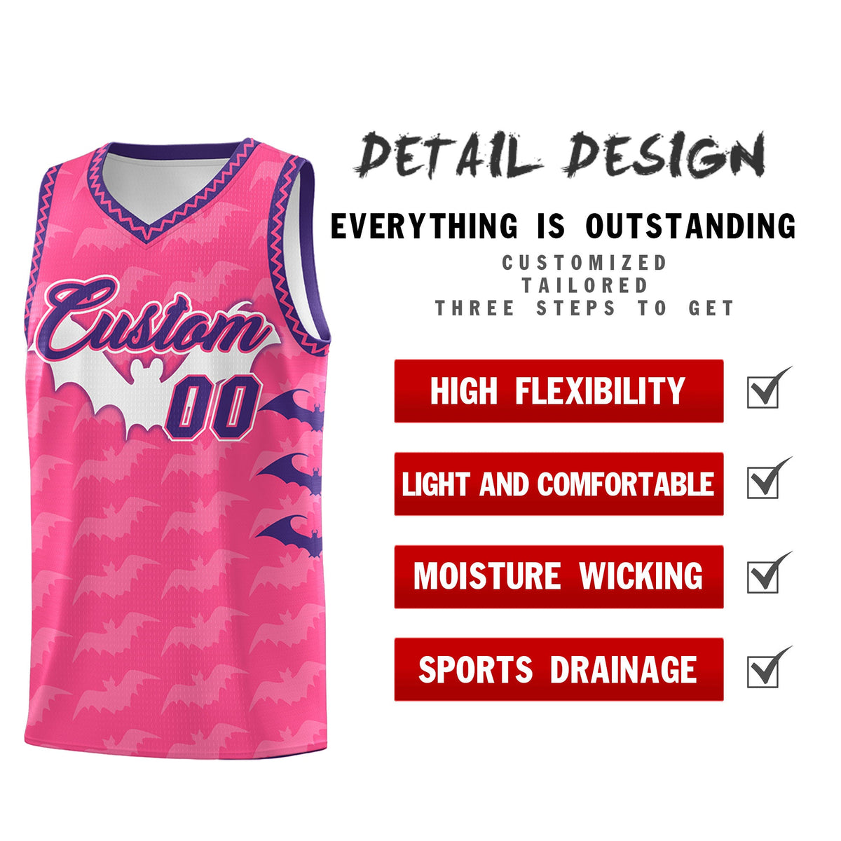Custom Pink Purple Bat Pattern Halloween Basketball Jersey | For Men,For Kid,For Youth,Sublimation Printed,Perfect for Training,Perfect for Parties,Add Name and Numbern | KXKSHOP