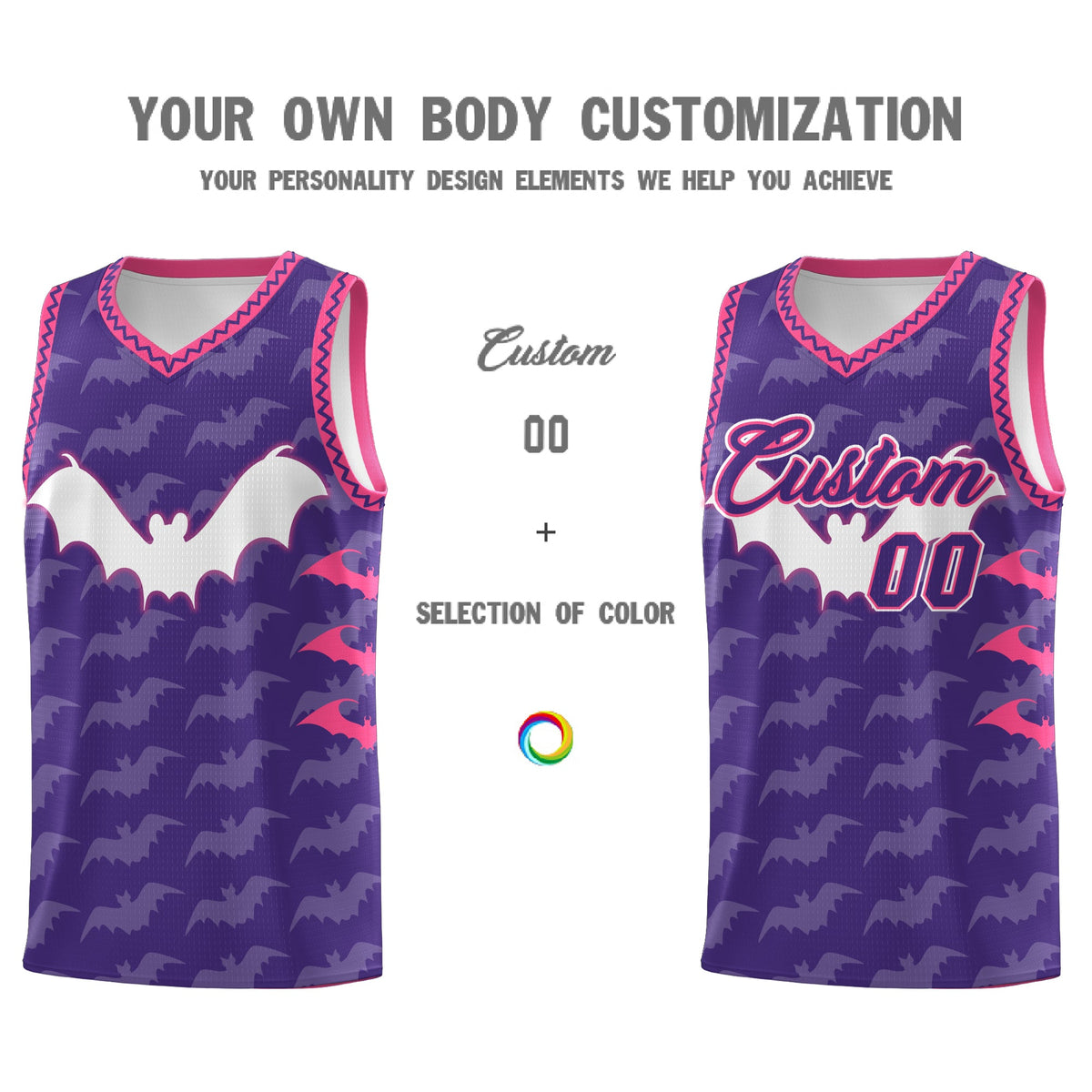 Custom Purple White Pink Bat Pattern Halloween Basketball Jersey | For Men,For Kid,For Youth,Sublimation Printed,Perfect for Training,Perfect for Parties,Add Name and Numbern | KXKSHOP