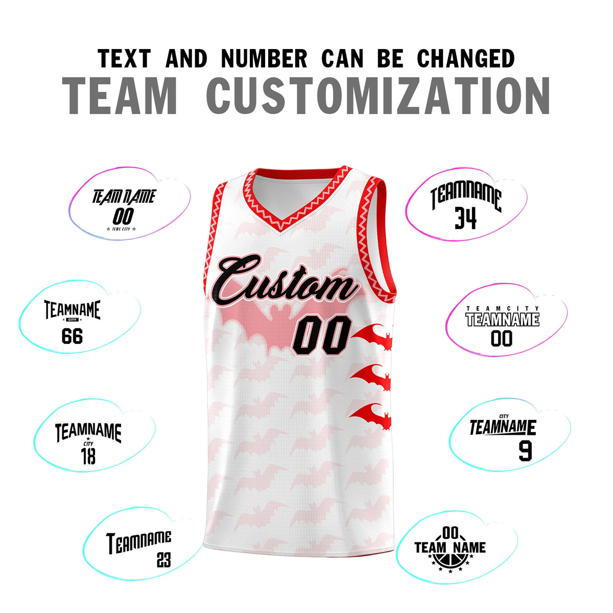 Custom White Light Pink Bat Pattern Halloween Basketball Jersey | For Men,For Kid,For Youth,Sublimation Printed,Perfect for Training,Perfect for Parties,Add Name and Numbern | KXKSHOP