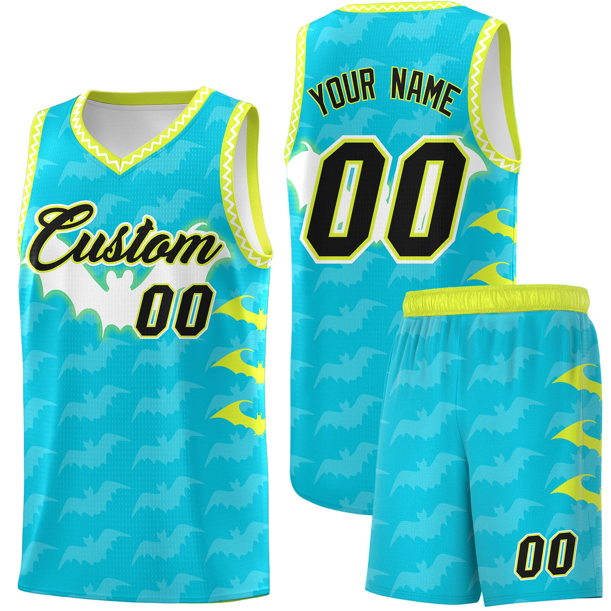 Custom Sky Blue White Bat Pattern Halloween Basketball Jersey | For Men,For Kid,For Youth,Sublimation Printed,Perfect for Training,Perfect for Parties,Add Name and Numbern | KXKSHOP