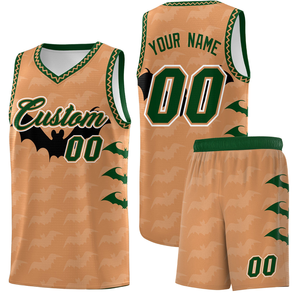 Custom Buckskin Brown Bat Pattern Halloween Basketball Jersey | For Men,For Kid,For Youth,Sublimation Printed,Perfect for Training,Perfect for Parties,Add Name and Numbern | KXKSHOP