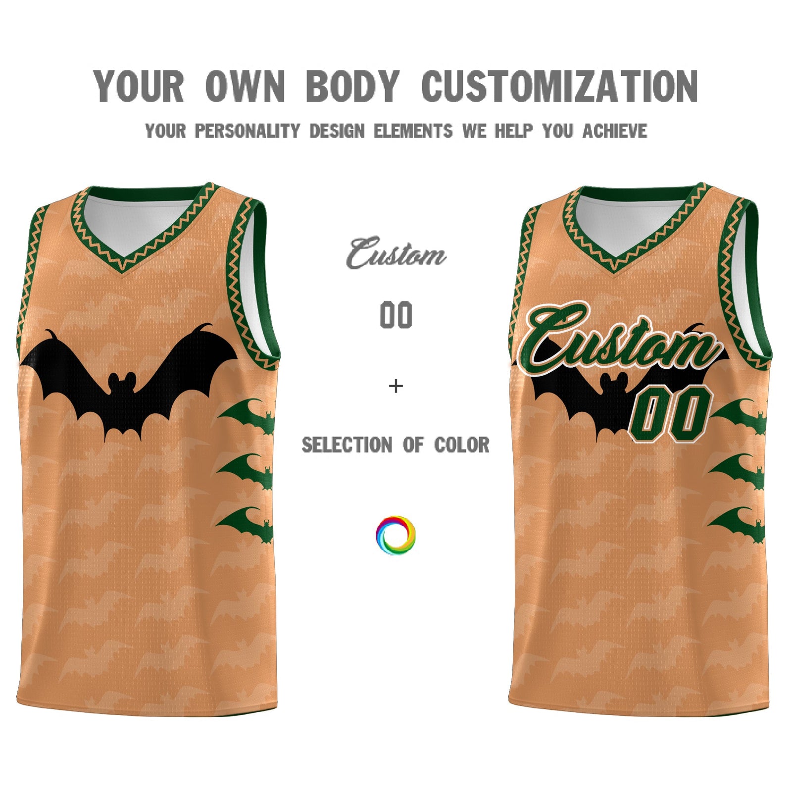 Custom Buckskin Brown Bat Pattern Halloween Basketball Jersey | For Men,For Kid,For Youth,Sublimation Printed,Perfect for Training,Perfect for Parties,Add Name and Numbern | KXKSHOP