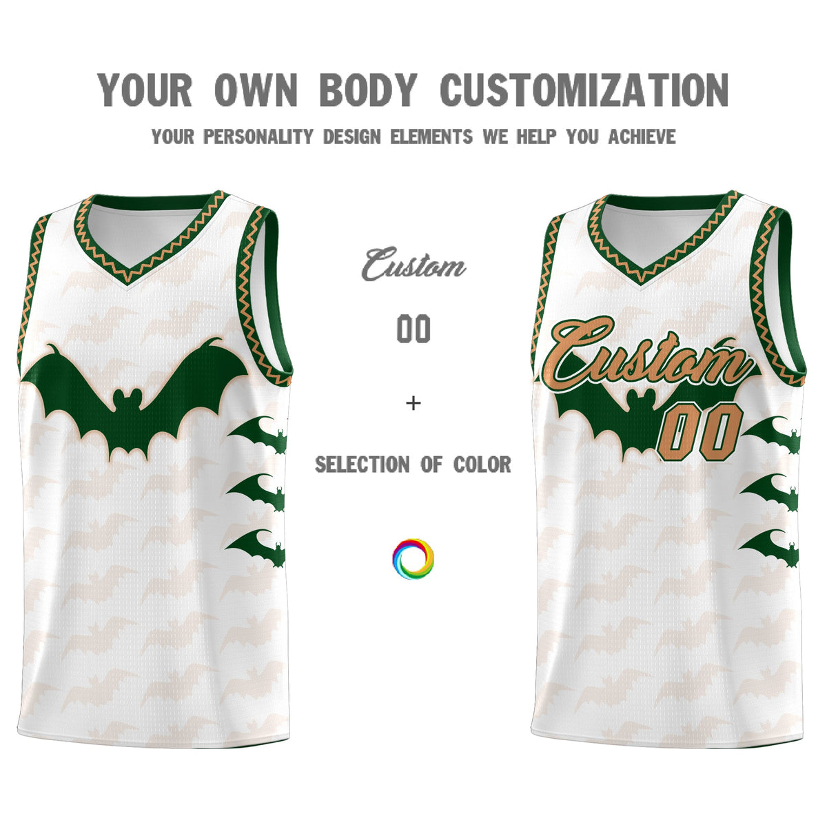 Custom White Buckskin Brown Bat Pattern Halloween Basketball Jersey | For Men,For Kid,For Youth,Sublimation Printed,Perfect for Training,Perfect for Parties,Add Name and Numbern | KXKSHOP