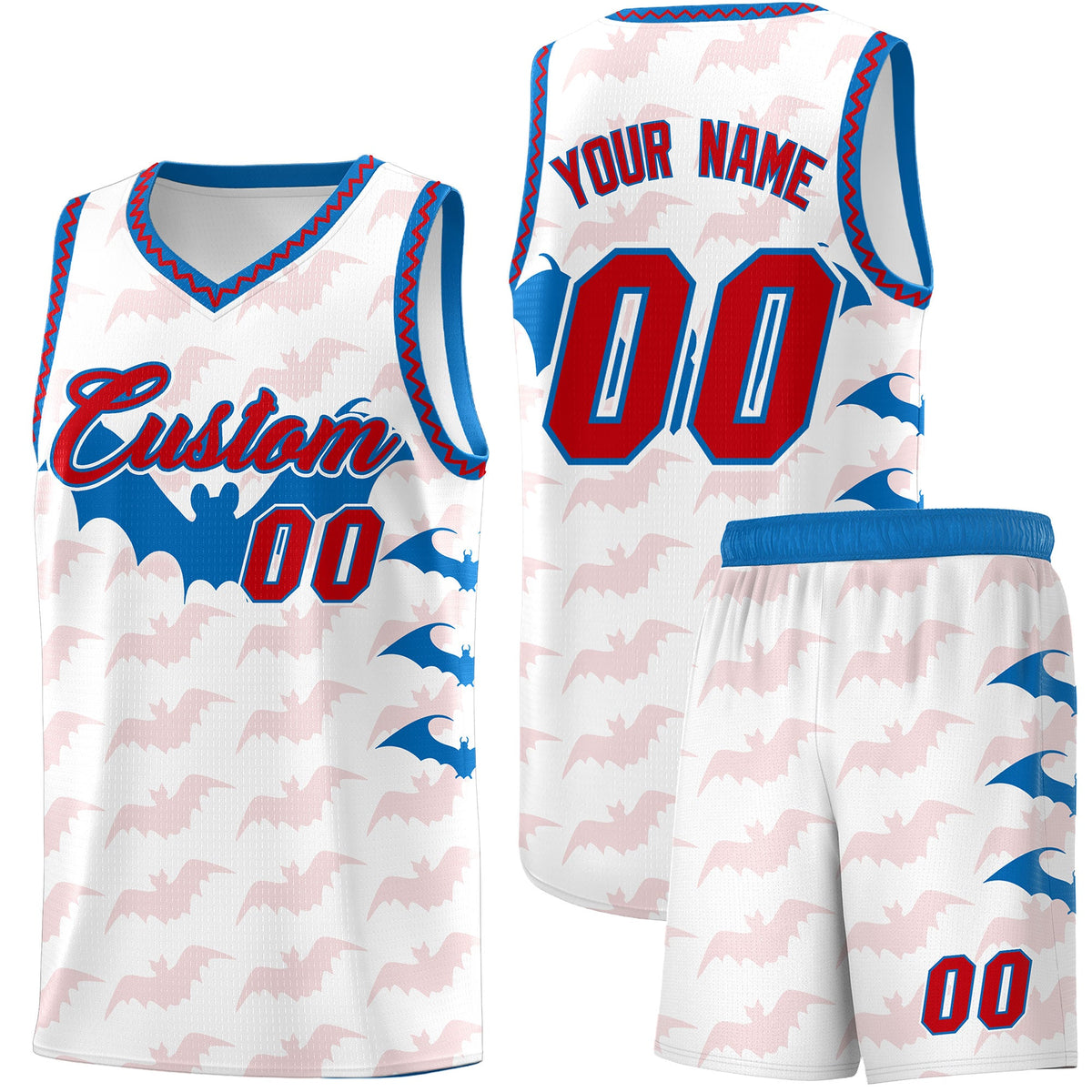 Custom White Red Royal Bat Pattern Halloween Basketball Jersey | For Men,For Kid,For Youth,Sublimation Printed,Perfect for Training,Perfect for Parties,Add Name and Numbern | KXKSHOP