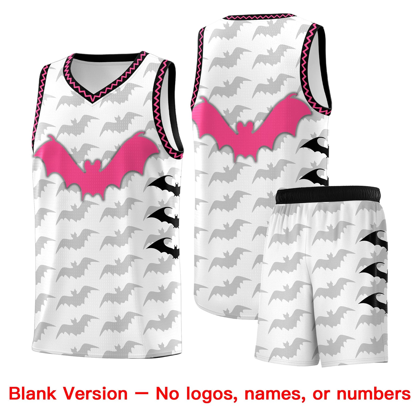 Custom White Black Pink Bat Pattern Halloween Basketball Jersey | For Men,For Kid,For Youth,Sublimation Printed,Perfect for Training,Perfect for Parties,Add Name and Numbern | KXKSHOP
