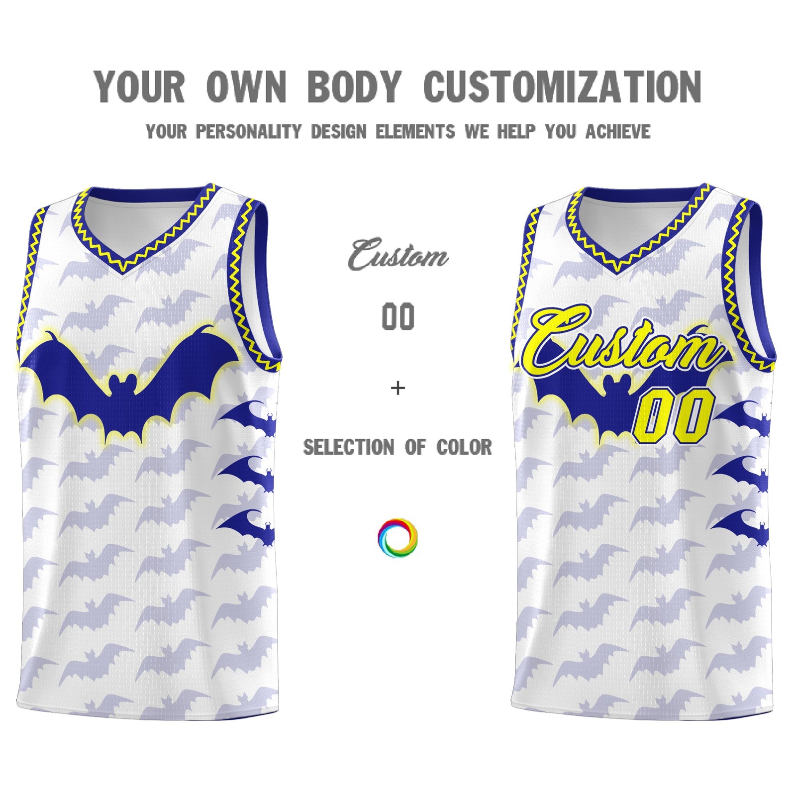 Custom White Fluorescent Yellow Bat Pattern Halloween Basketball Jersey | For Men,For Kid,For Youth,Sublimation Printed,Perfect for Training,Perfect for Parties,Add Name and Numbern | KXKSHOP