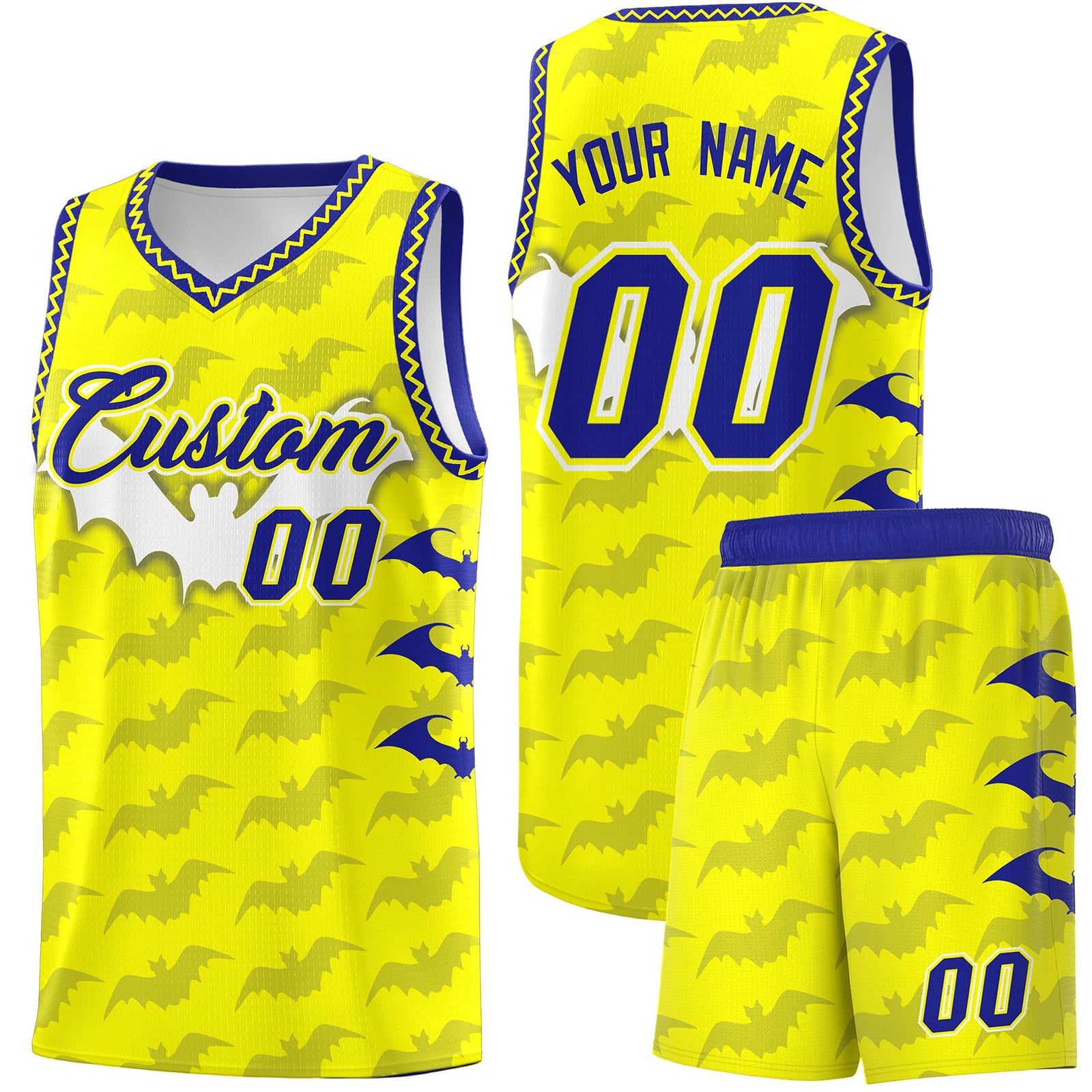 Custom Fluorescent Yellow Bat Pattern Halloween Basketball Jersey | For Men,For Kid,For Youth,Sublimation Printed,Perfect for Training,Perfect for Parties,Add Name and Numbern | KXKSHOP