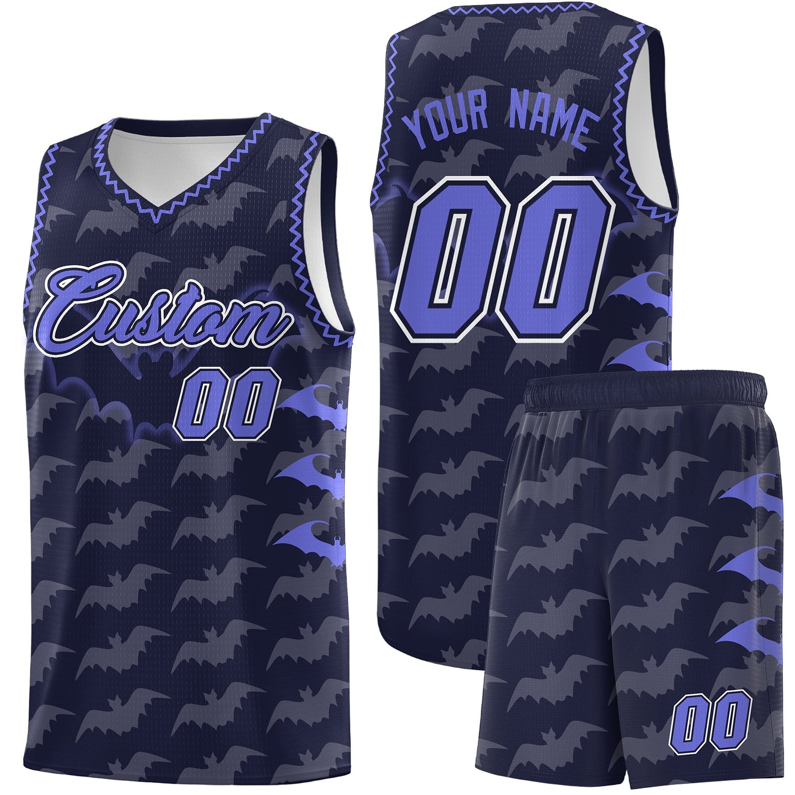 Custom Navy Purple Bat Pattern Halloween Basketball Jersey | For Men,For Kid,For Youth,Sublimation Printed,Perfect for Training,Perfect for Parties,Add Name and Numbern | KXKSHOP