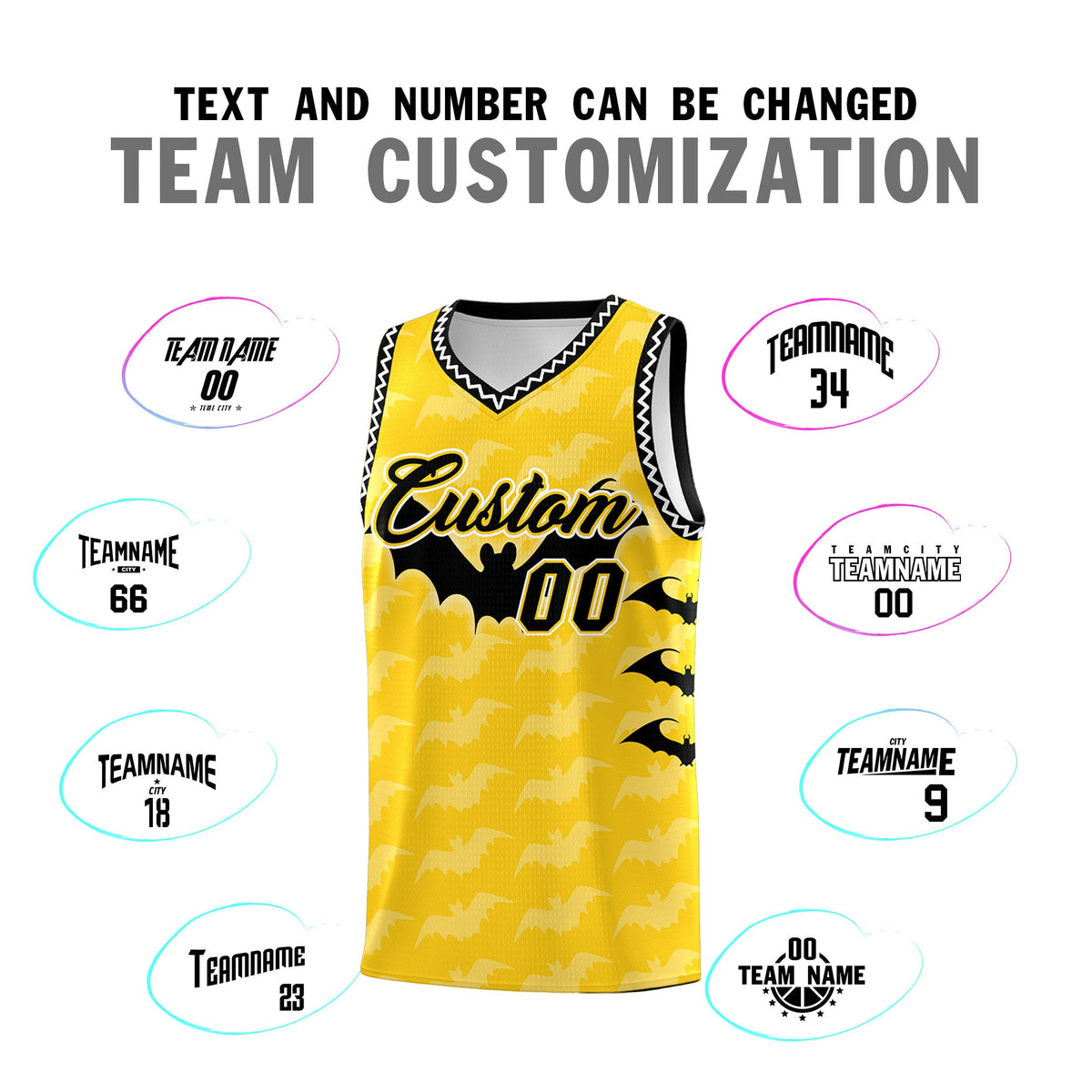 Custom Gold White Black Bat Pattern Halloween Basketball Jersey | For Men,For Kid,For Youth,Sublimation Printed,Perfect for Training,Perfect for Parties,Add Name and Numbern | KXKSHOP